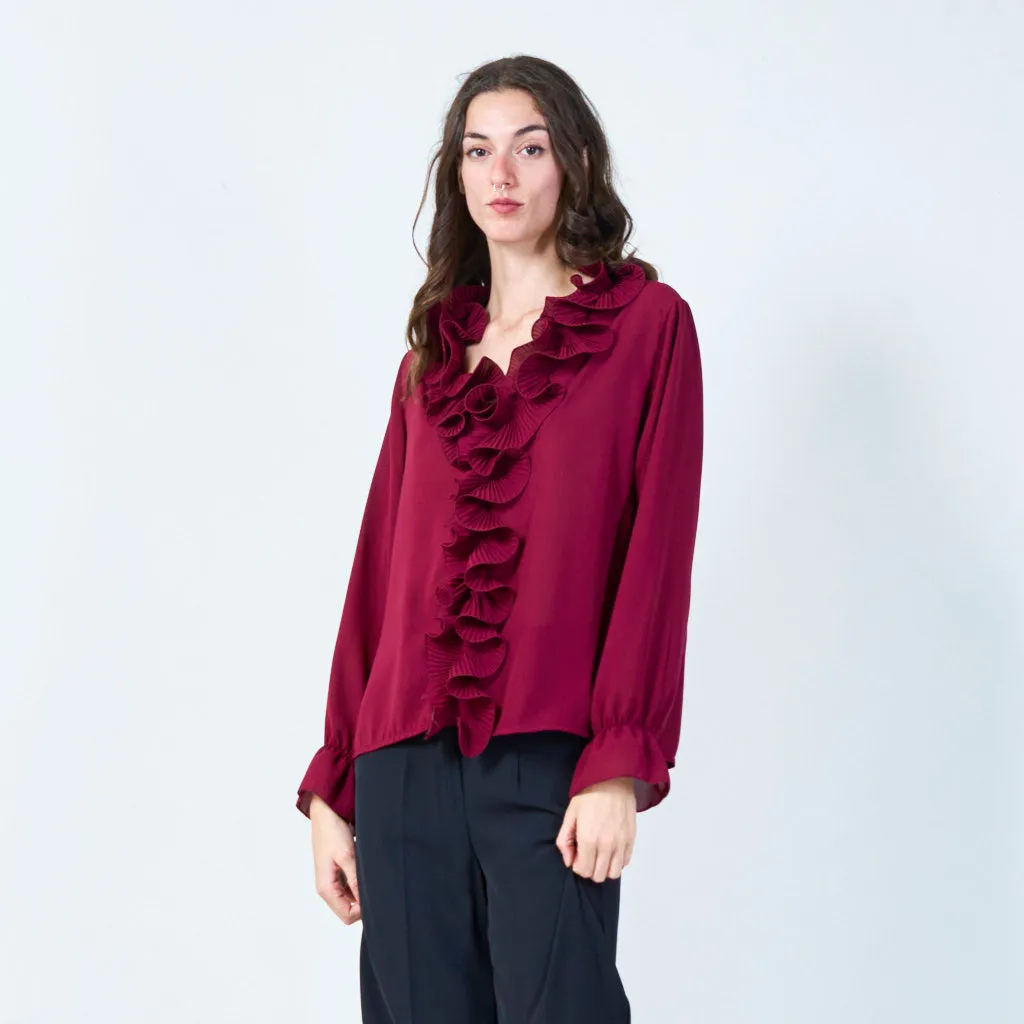 Ruffled front blouse with statement details wholesale