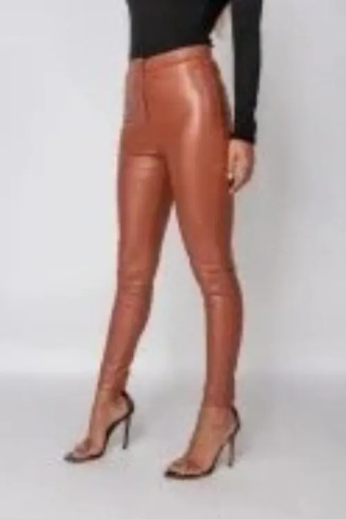 Rust Faux Leather Skinny Trousers