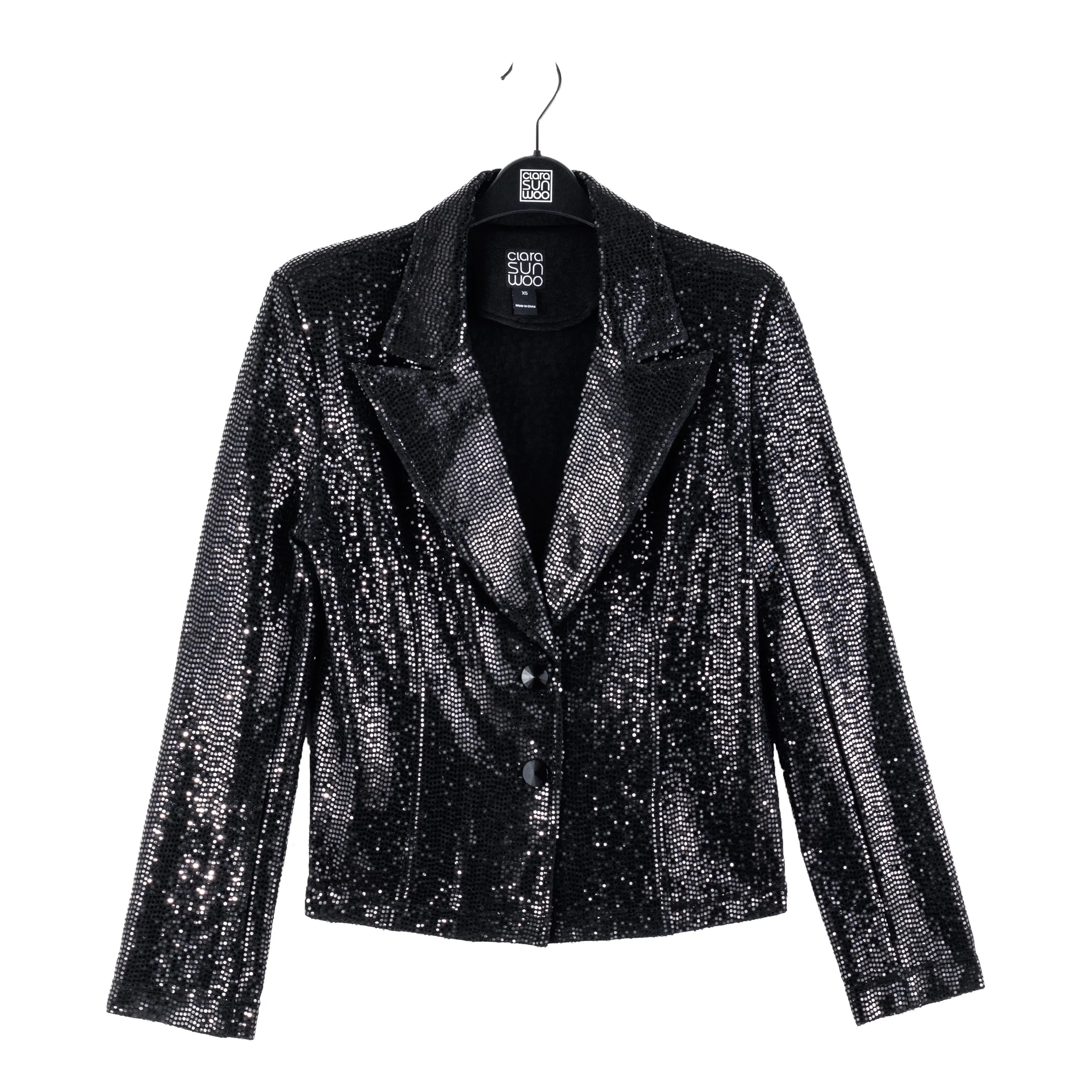 Sequin Knit - Modern Button Blazer - Black