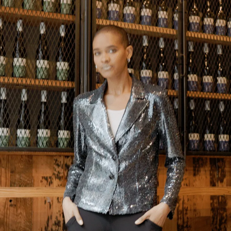 Shimmer Sequin - Modern Button Blazer - Gunmetal