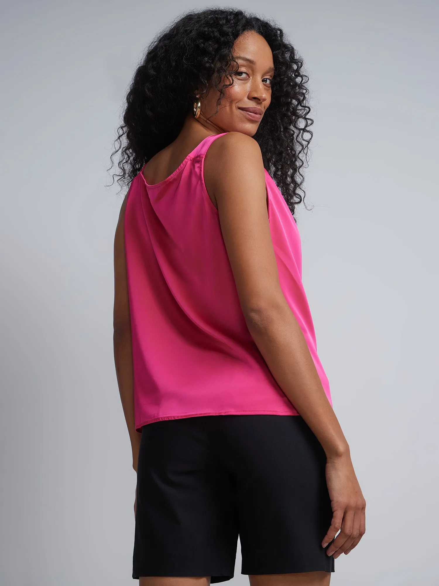 Sleeveless Cowl-Neck Satin-Effect Blouse