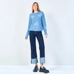 Soft knit sweater with subtle embroidery wholesale