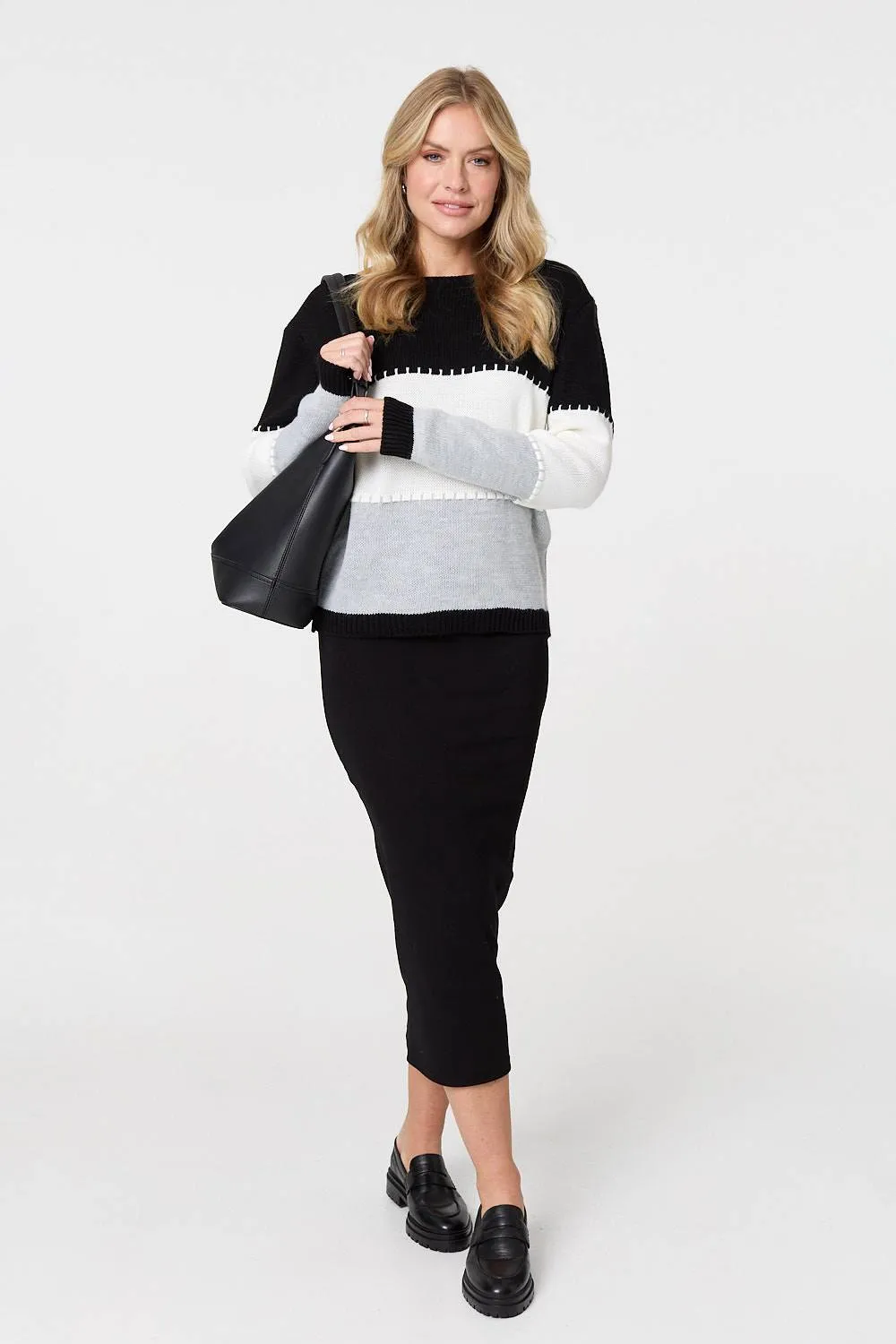 Striped Contrast Stitching Slim Jumper