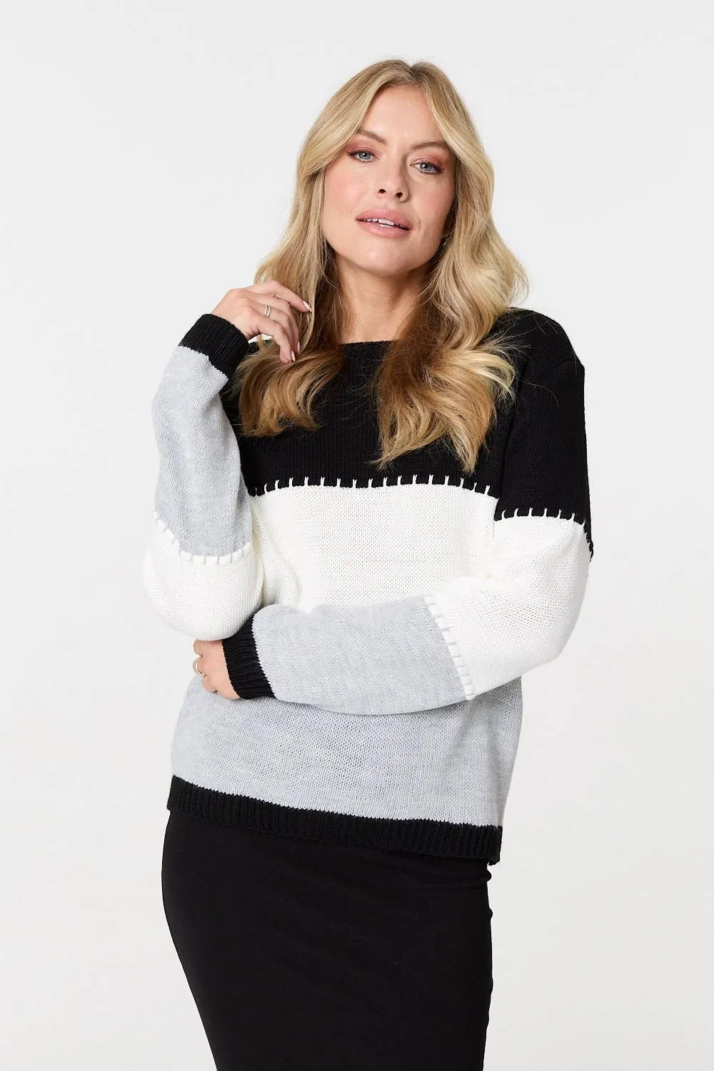 Striped Contrast Stitching Slim Jumper