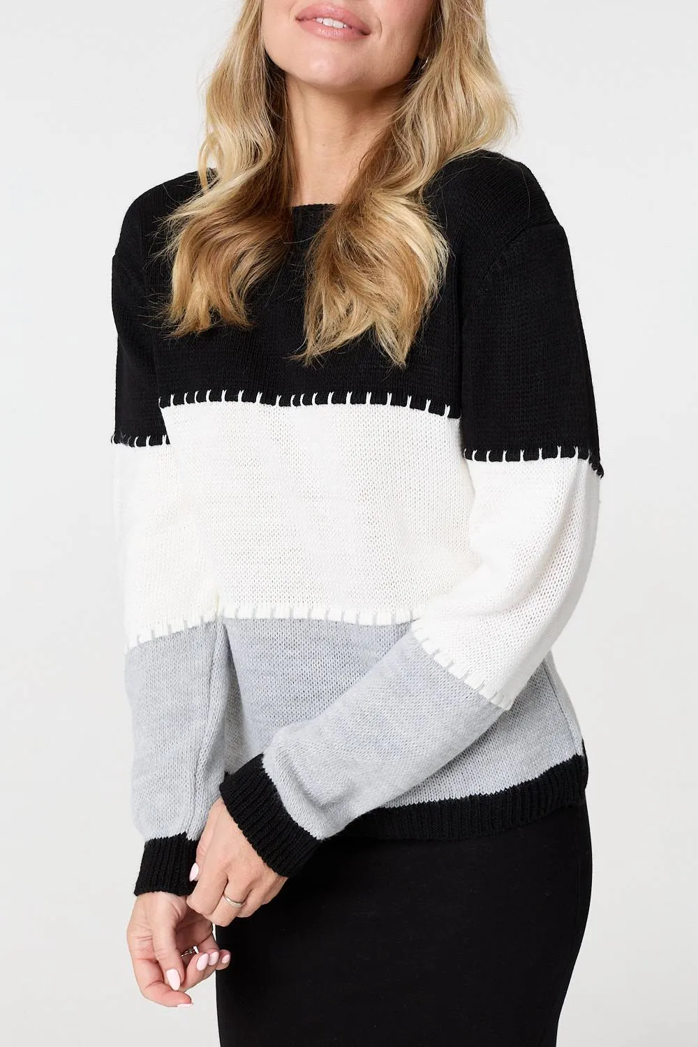 Striped Contrast Stitching Slim Jumper