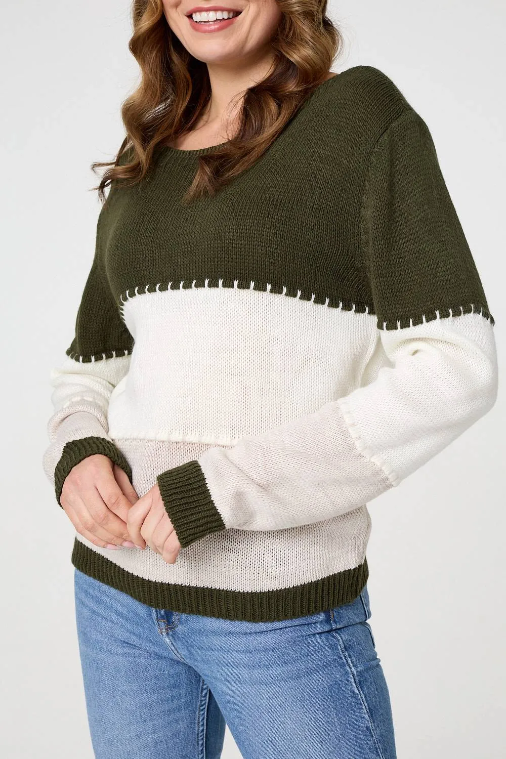 Striped Contrast Stitching Slim Jumper