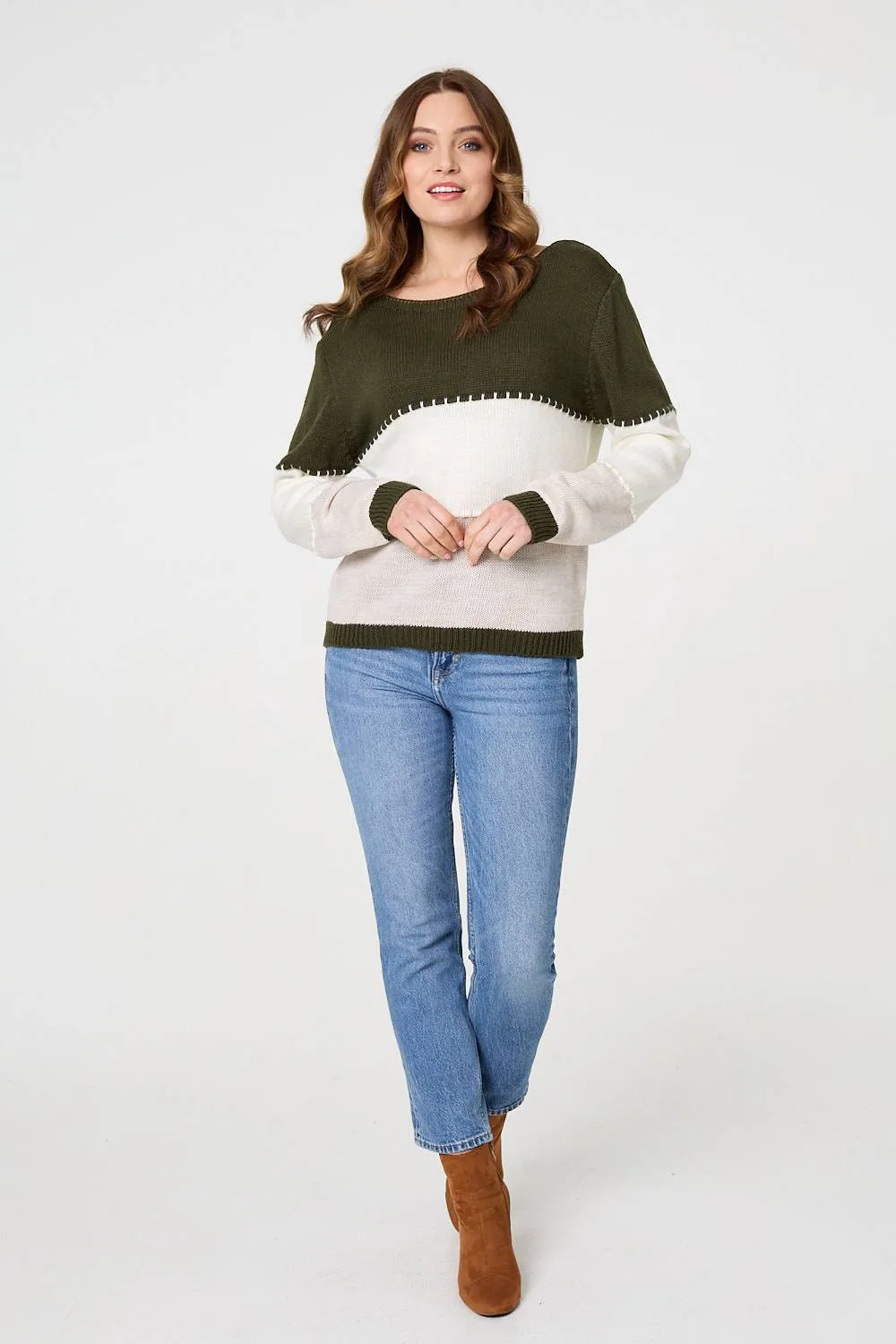 Striped Contrast Stitching Slim Jumper