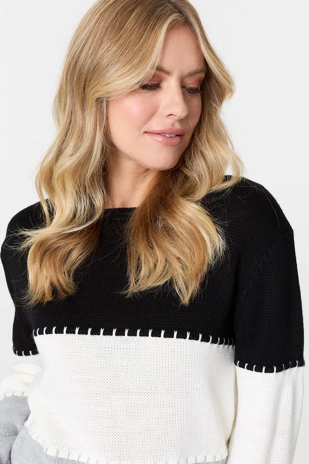 Striped Contrast Stitching Slim Jumper