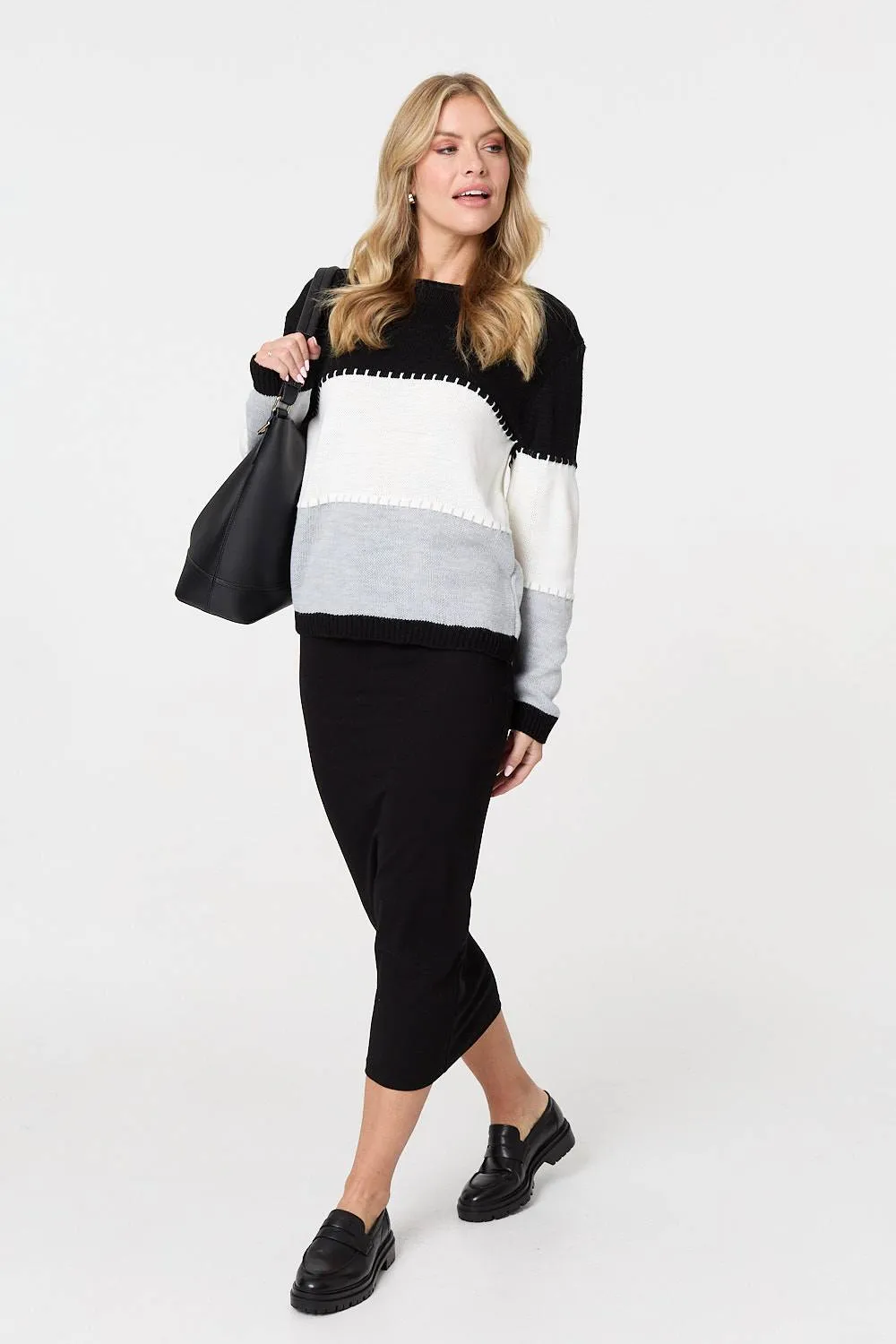 Striped Contrast Stitching Slim Jumper