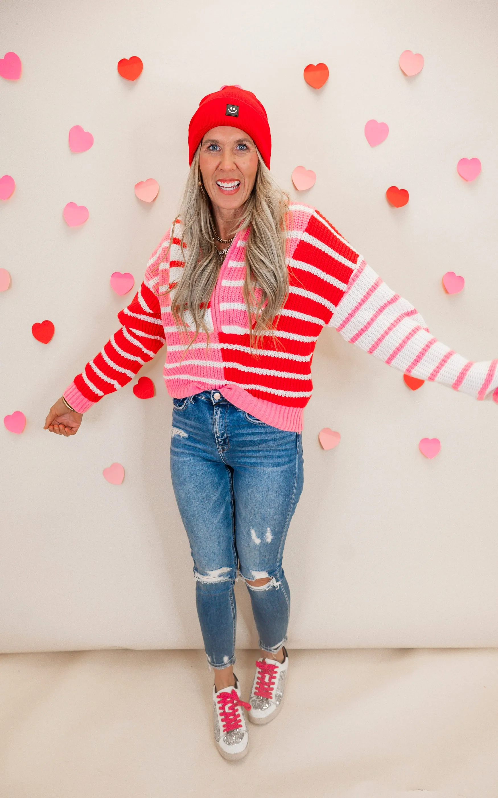 Sweetheart Stripe Half Zip Cropped Sweater