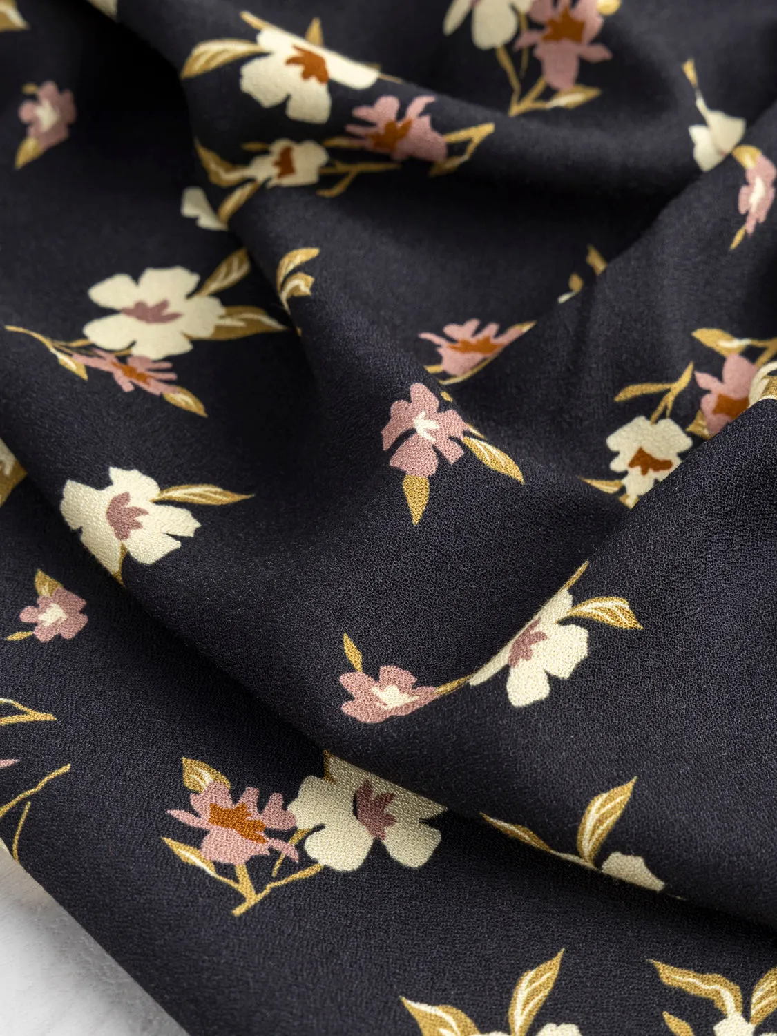 Timeless Floral Print EcoVero Viscose Crepe - Black   Cream   Rose   Green - Swatch