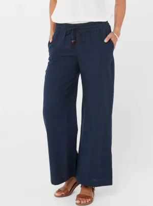 Woman Winter Cotton and Linen Pants Valentina Trousers - Navy/Cotton & Linen