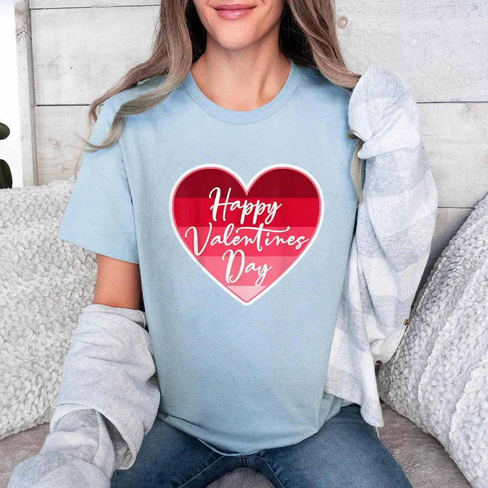 Women Happy Valentine's Day Pink Heart Print Graphic T-shirt