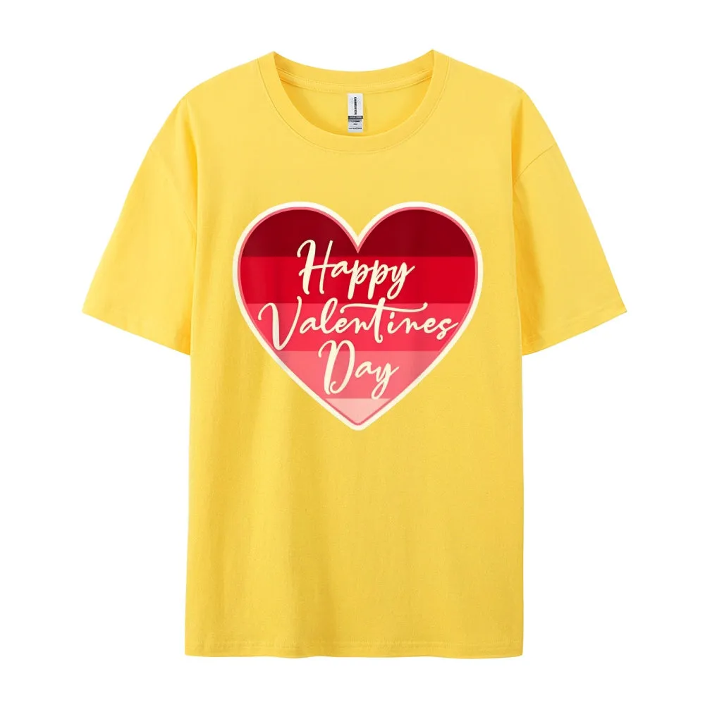 Women Happy Valentine's Day Pink Heart Print Graphic T-shirt