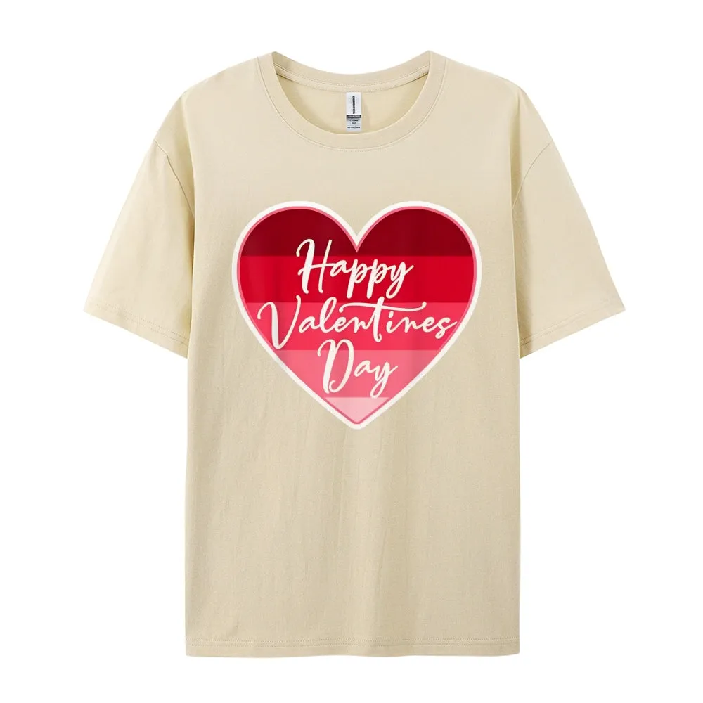 Women Happy Valentine's Day Pink Heart Print Graphic T-shirt