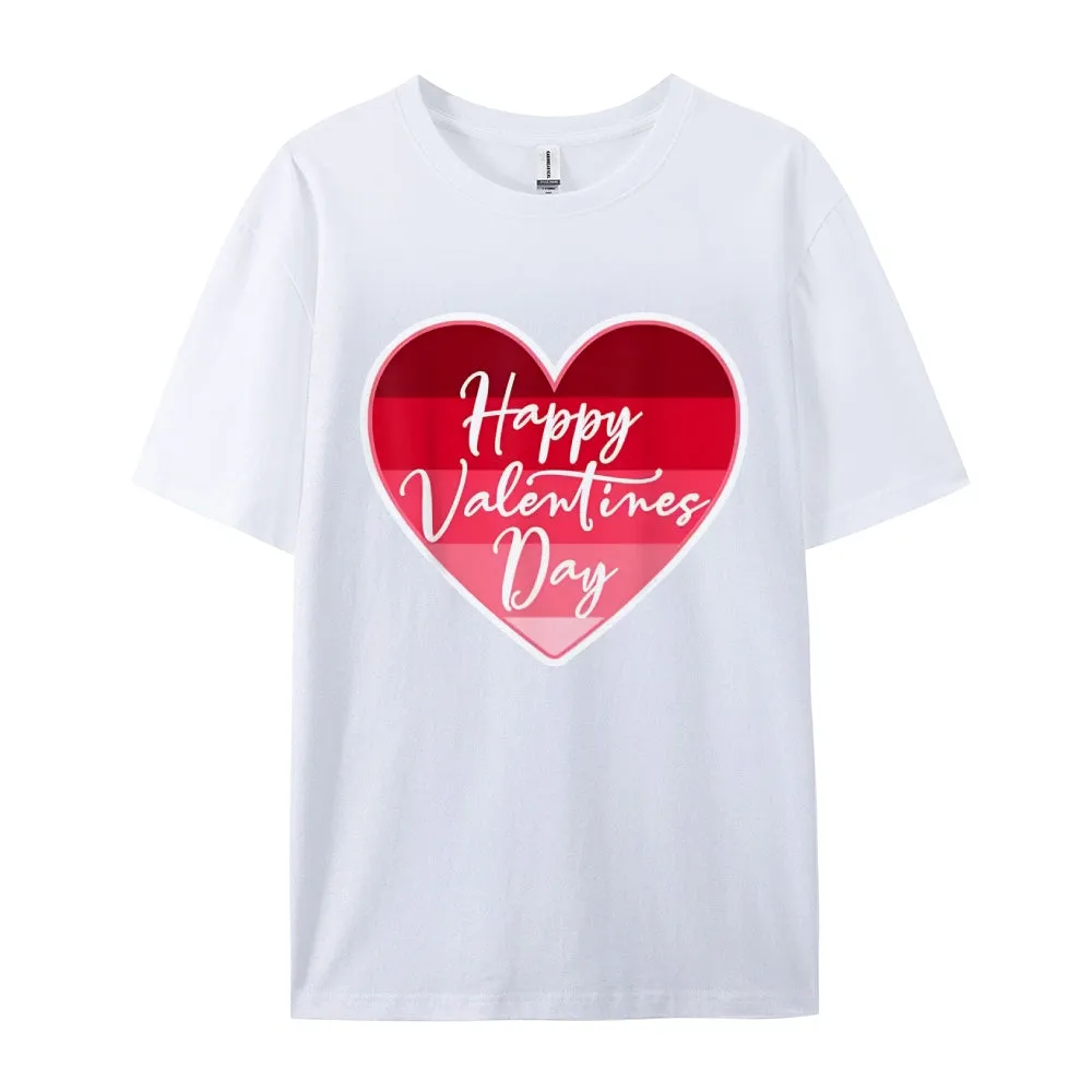 Women Happy Valentine's Day Pink Heart Print Graphic T-shirt