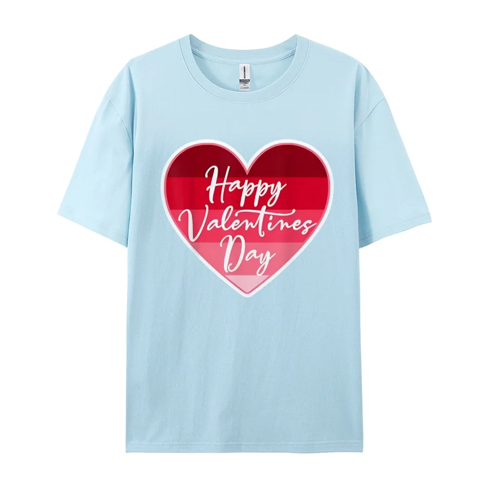 Women Happy Valentine's Day Pink Heart Print Graphic T-shirt