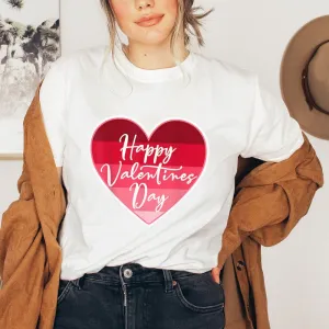 Women Happy Valentine's Day Pink Heart Print Graphic T-shirt