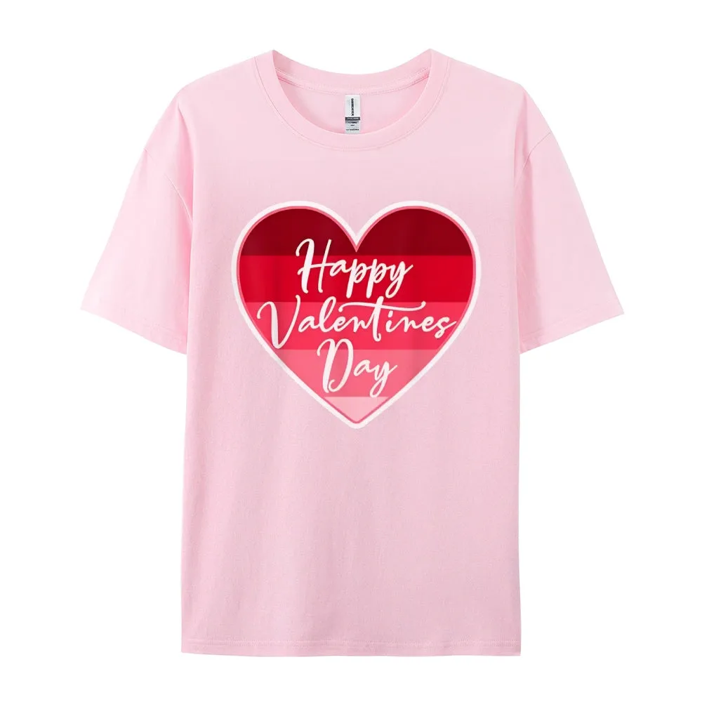 Women Happy Valentine's Day Pink Heart Print Graphic T-shirt