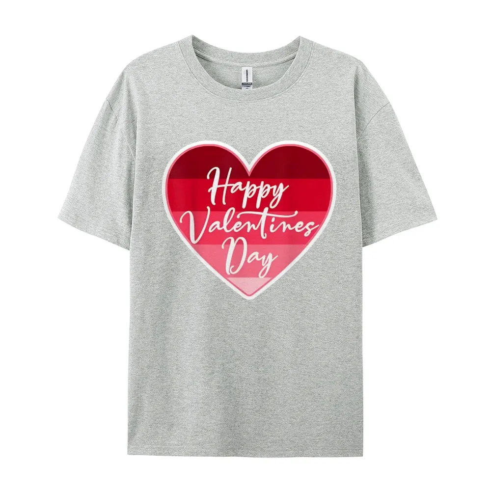 Women Happy Valentine's Day Pink Heart Print Graphic T-shirt