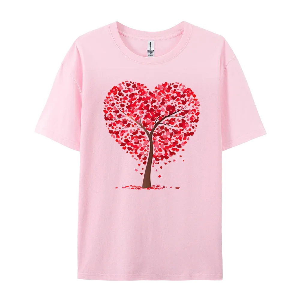 Women Valentine's Day Love Heart Tree Print Graphic T-shirt