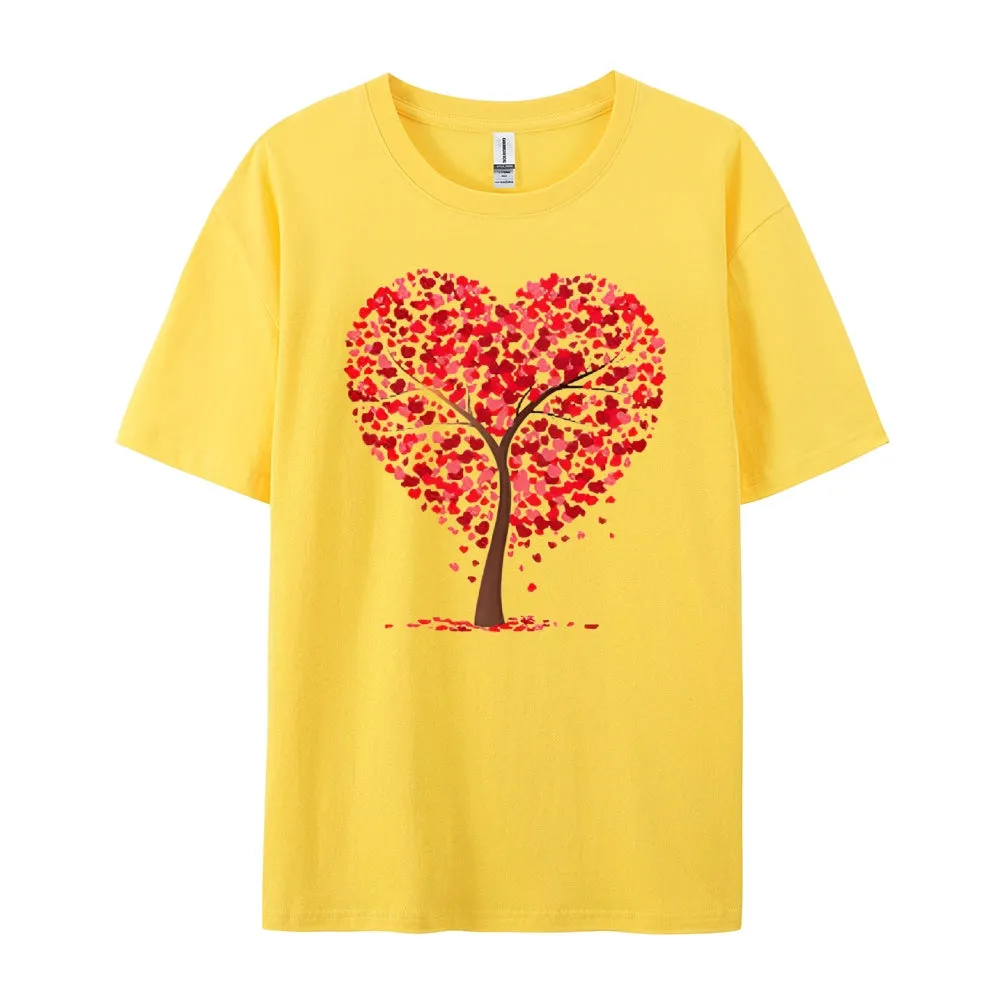 Women Valentine's Day Love Heart Tree Print Graphic T-shirt