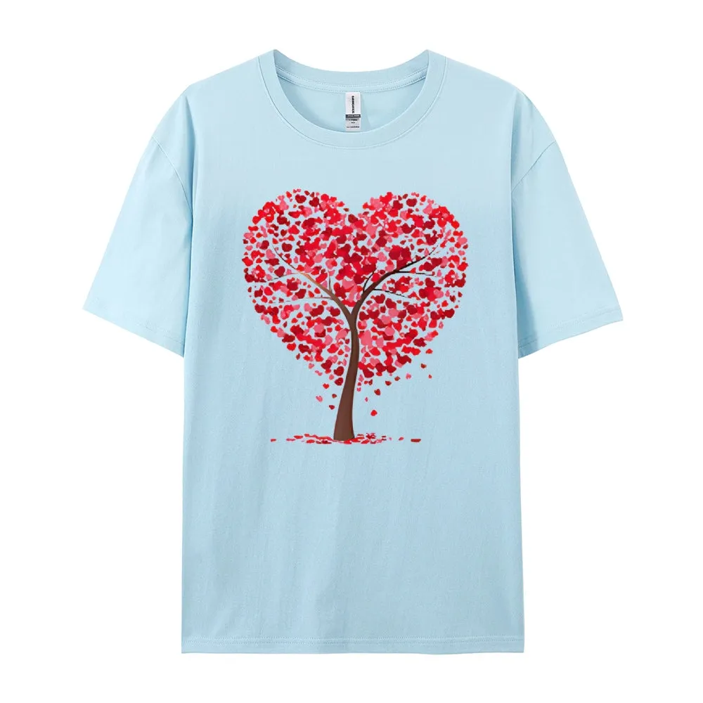 Women Valentine's Day Love Heart Tree Print Graphic T-shirt