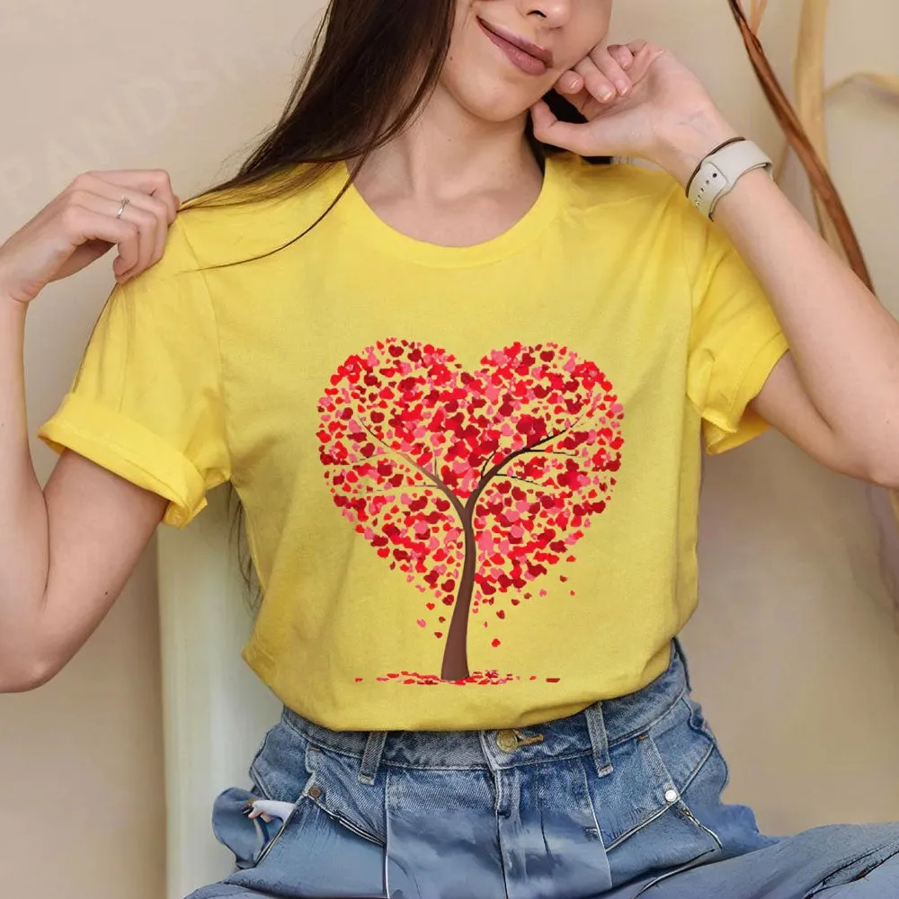 Women Valentine's Day Love Heart Tree Print Graphic T-shirt