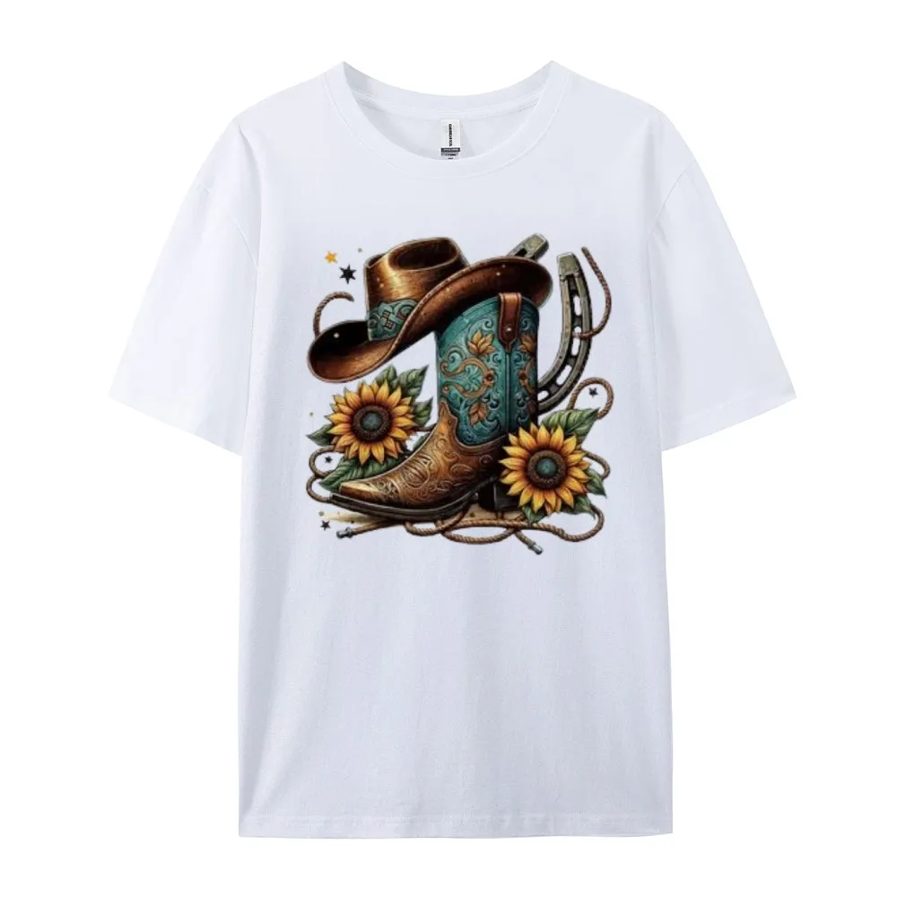 Women Western Cowboy Style Print Graphic T-shirt