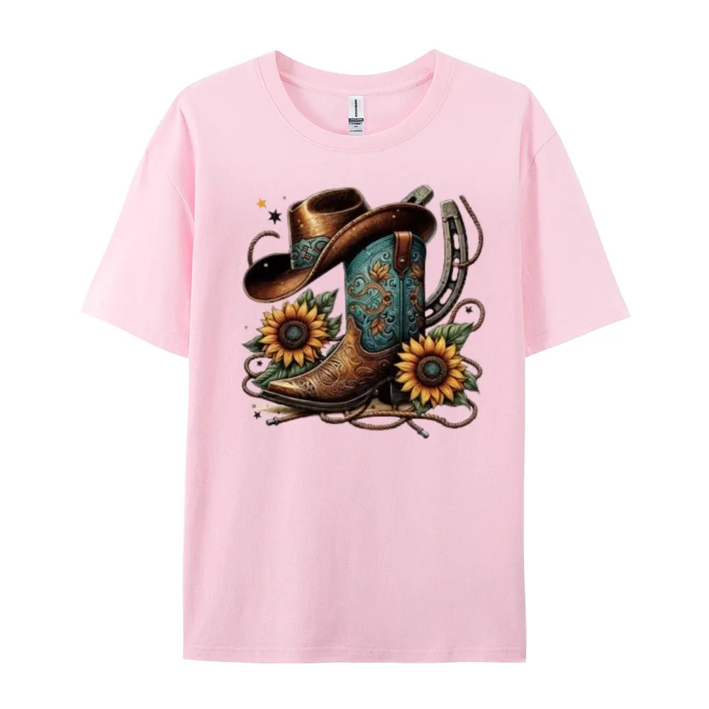 Women Western Cowboy Style Print Graphic T-shirt