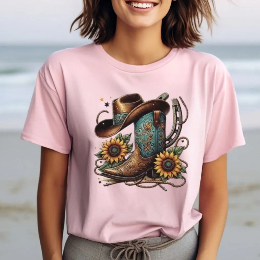 Women Western Cowboy Style Print Graphic T-shirt