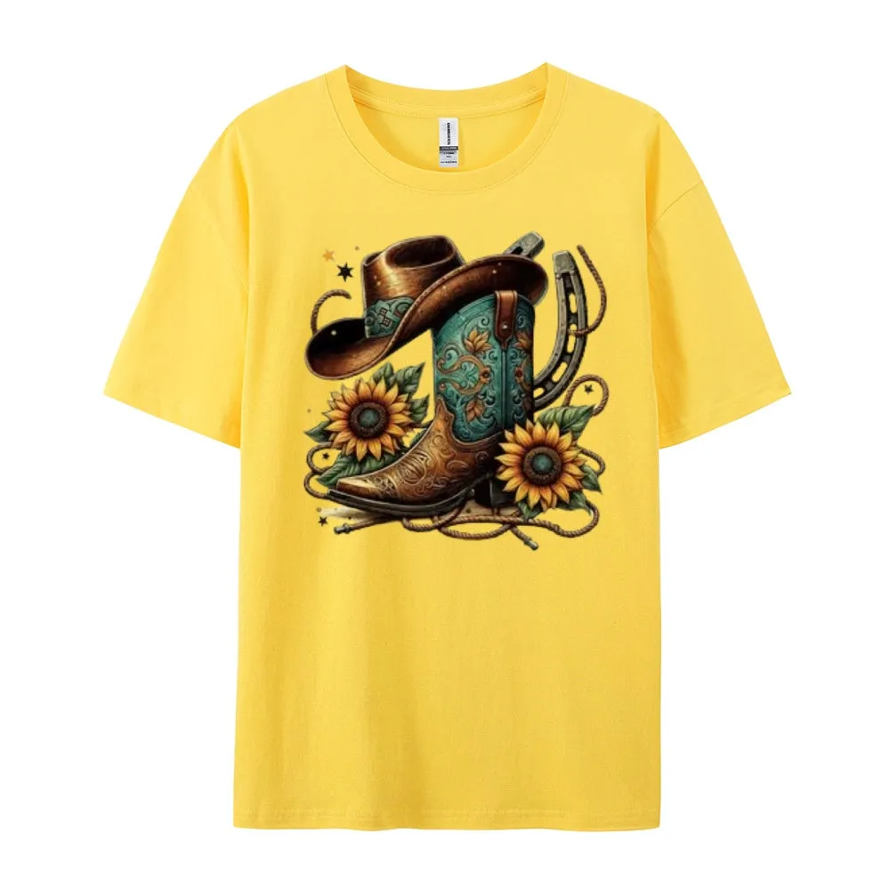 Women Western Cowboy Style Print Graphic T-shirt