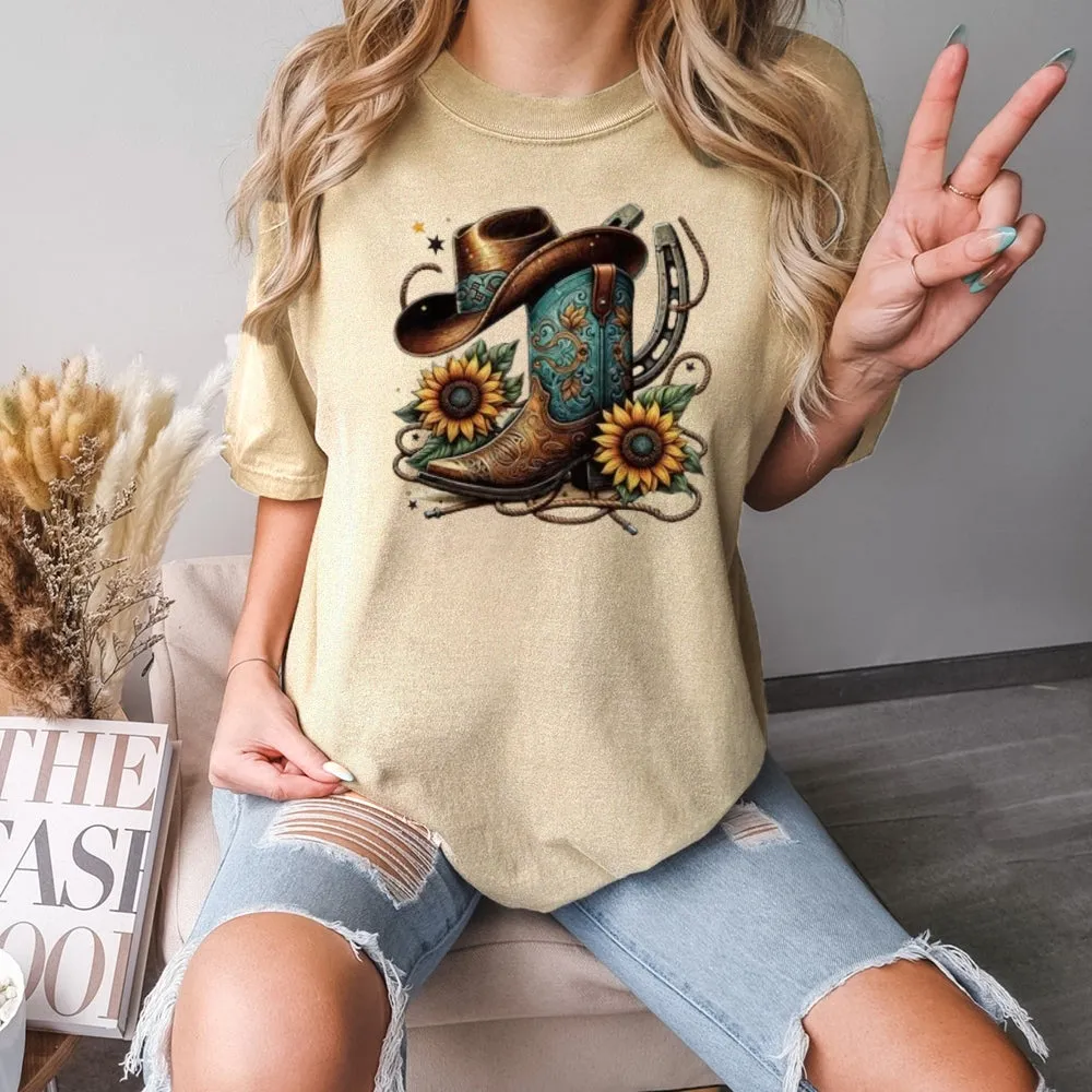 Women Western Cowboy Style Print Graphic T-shirt