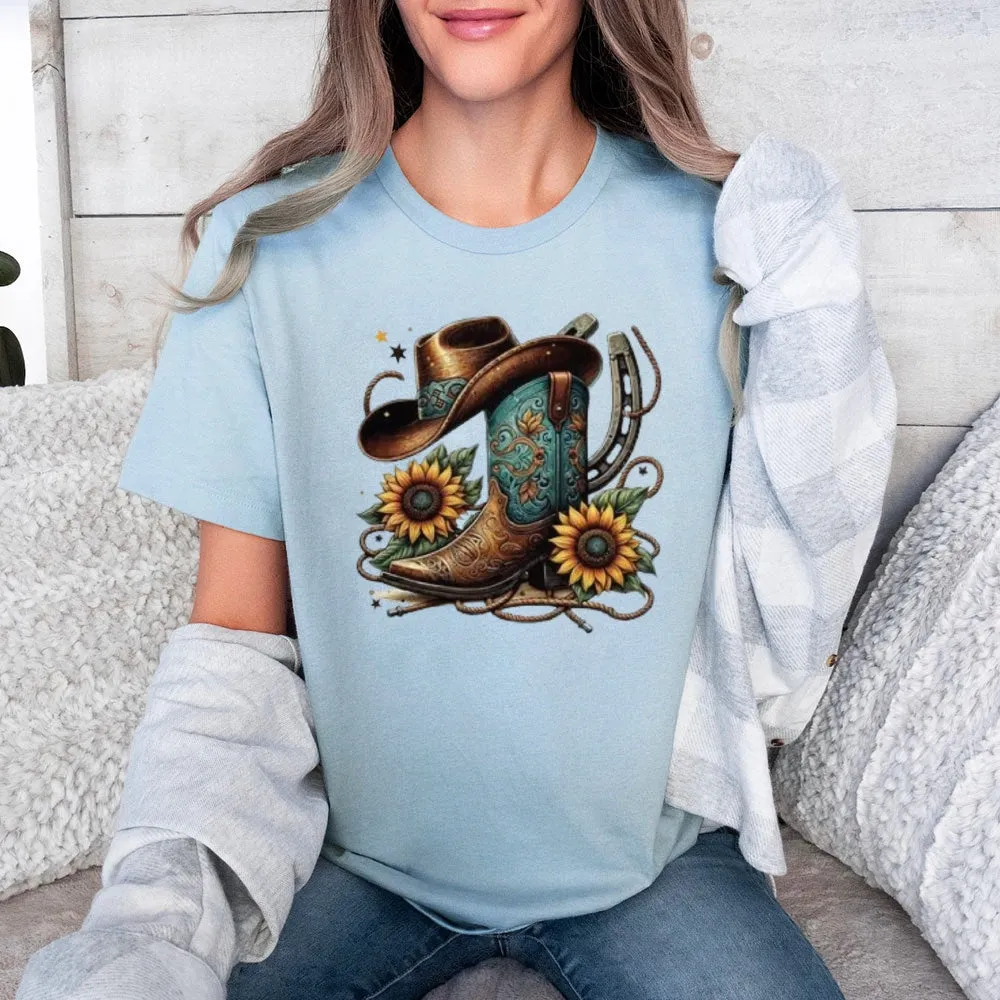 Women Western Cowboy Style Print Graphic T-shirt