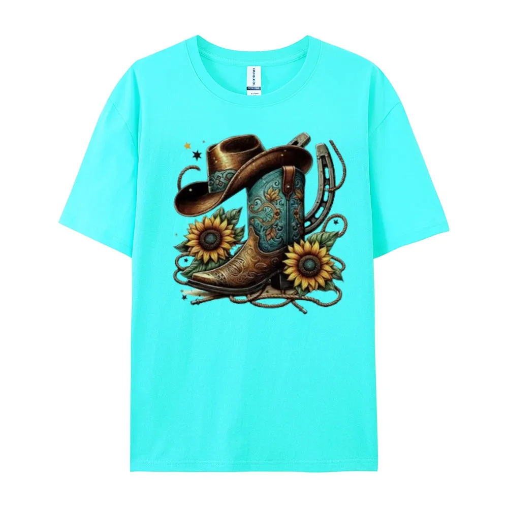 Women Western Cowboy Style Print Graphic T-shirt