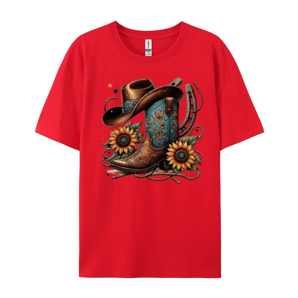 Women Western Cowboy Style Print Graphic T-shirt