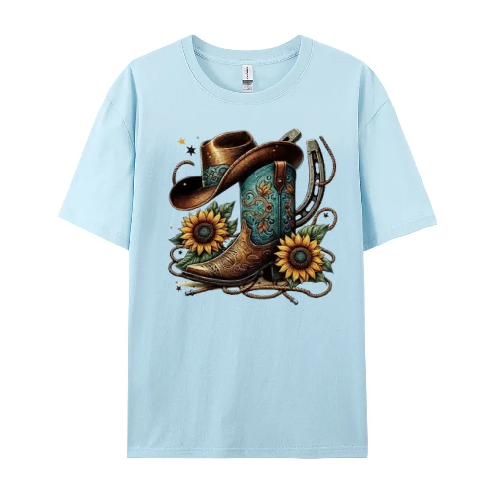 Women Western Cowboy Style Print Graphic T-shirt