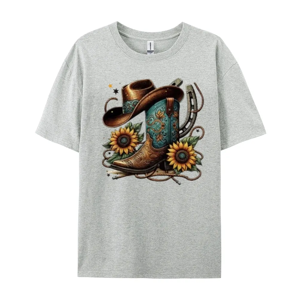 Women Western Cowboy Style Print Graphic T-shirt