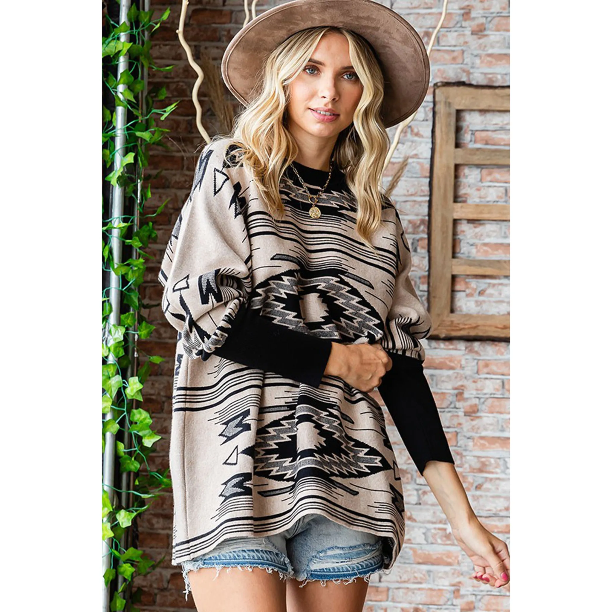 Women's Cream/Black Aztec Dolman Sweater