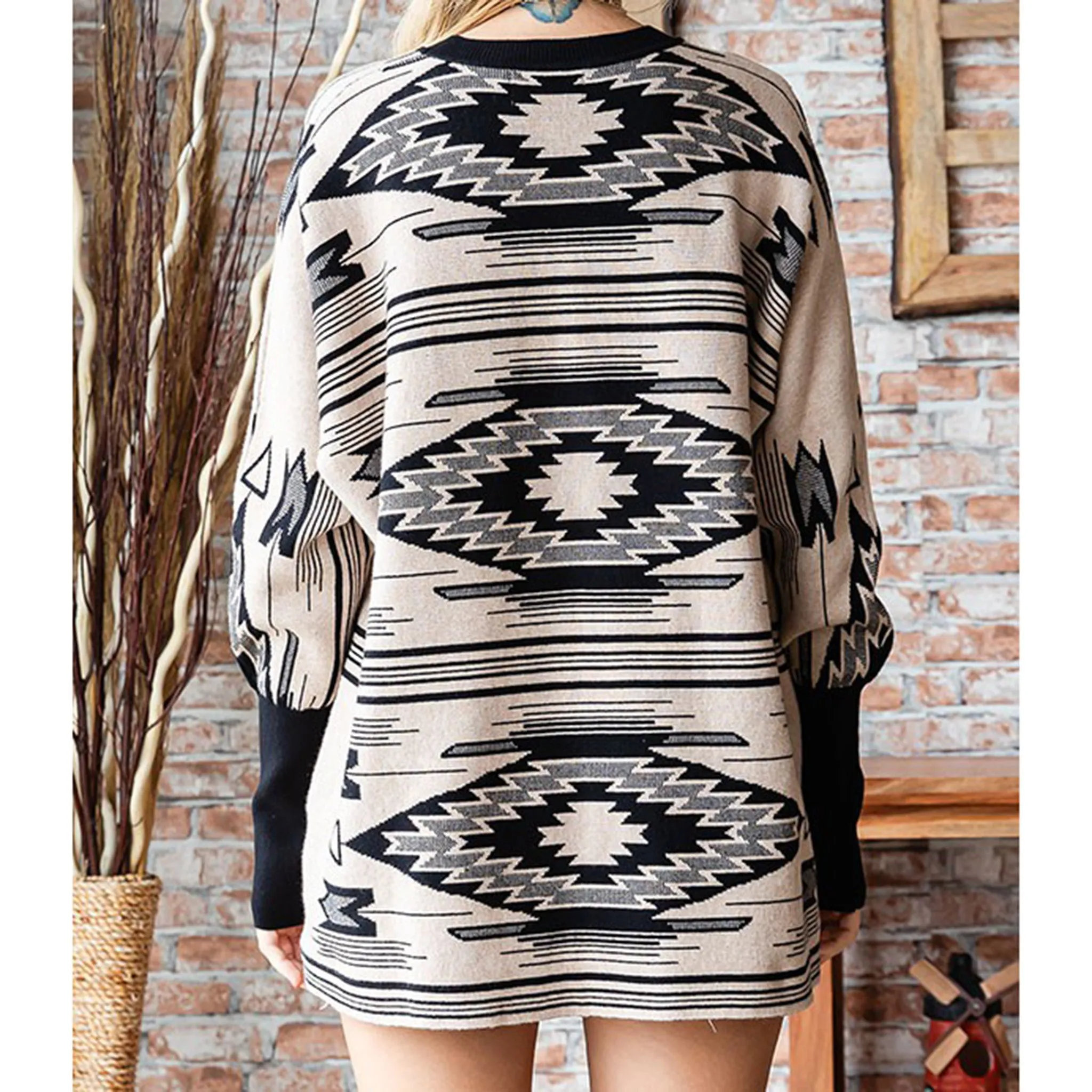 Women's Cream/Black Aztec Dolman Sweater